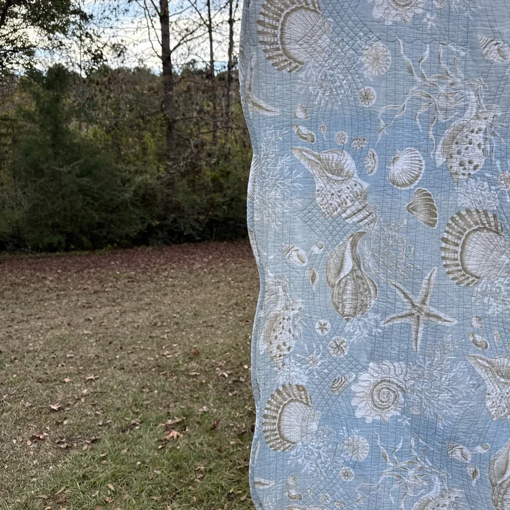Nice light blue seashell quilt 98
